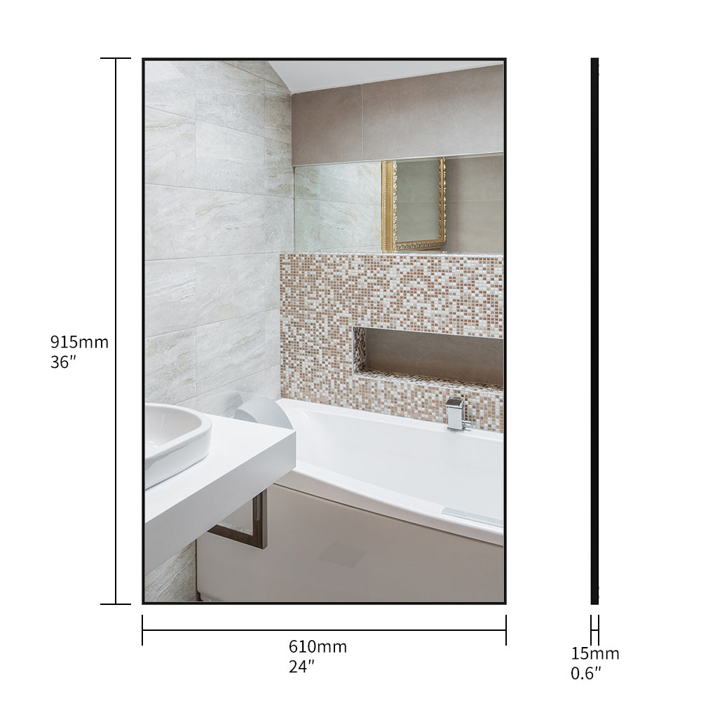 36x24 inch modern black bathroom mirror with aluminum frame decorative wall mirror suitable for living room, bedroom