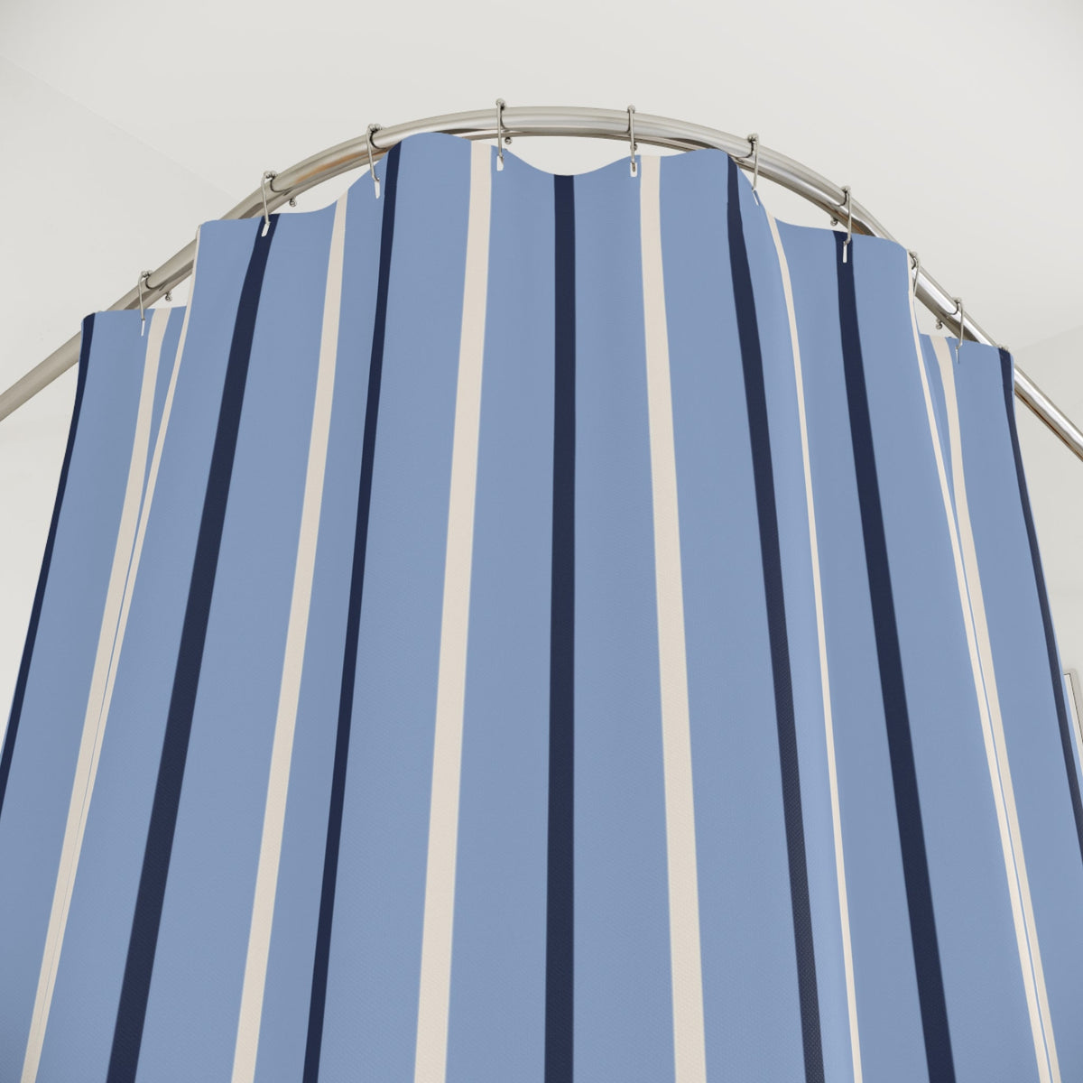 Elegant Slate Blue Stripe Shower Curtain – Coastal Modern Bathroom Decor