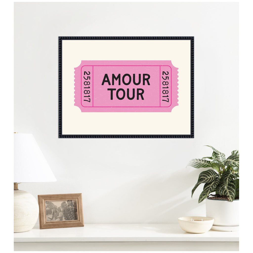 Pink Poster Retro Ticket Print, Amour Tour Dopamine Decor, Girly Wall Art, Trendy French Poster by Lucky Guava Framed Canvas Wall Art Print