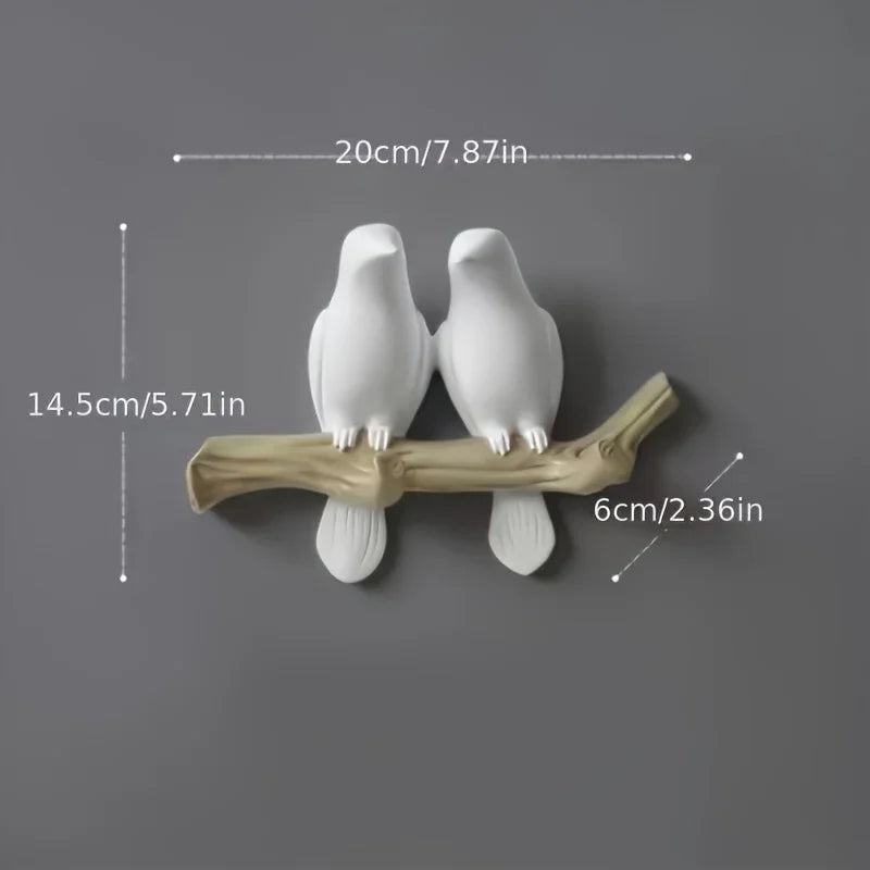 1pc Nordic Bird Design Wall Hook - Stylish Resin Key & Coat Organizer for Entryway, Decorative White Birds on Natural Wood Branch, Modern Home Decor Storage Solution, Bird Decor