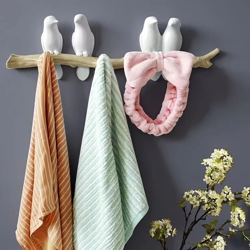 1pc Nordic Bird Design Wall Hook - Stylish Resin Key & Coat Organizer for Entryway, Decorative White Birds on Natural Wood Branch, Modern Home Decor Storage Solution, Bird Decor