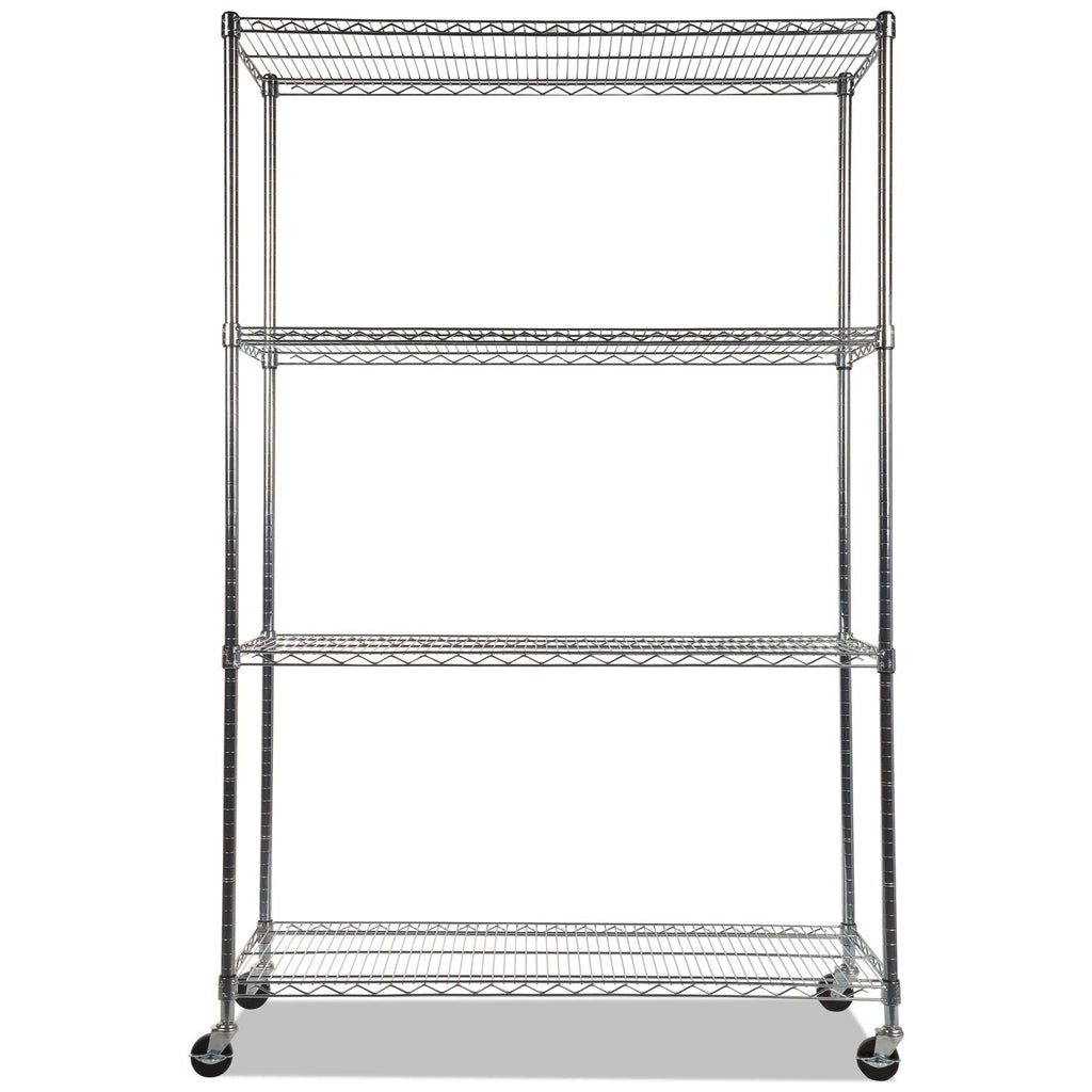 Alera NSF Certified 4-Shelf Wire Shelving Kit with Casters, 48w x 18d x 72h, Silver