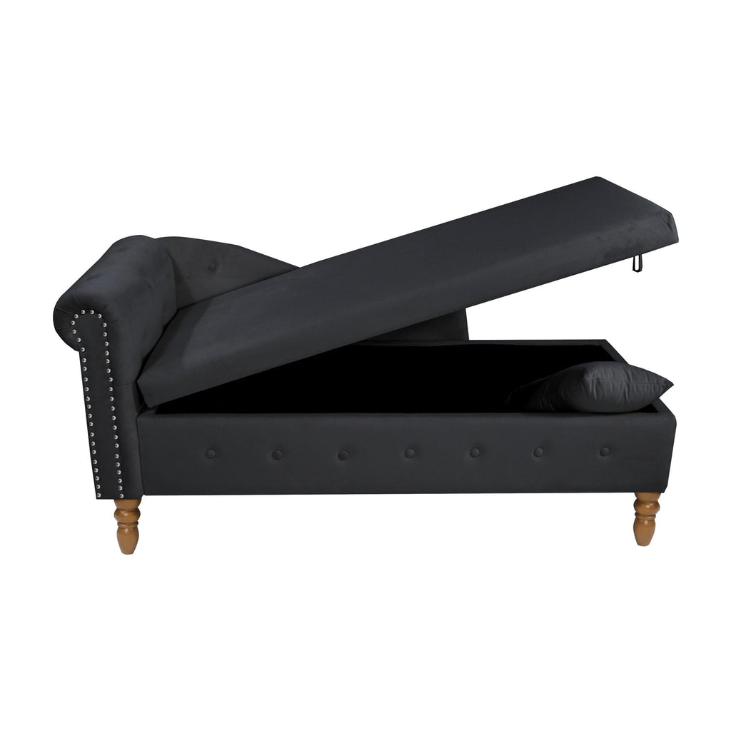 Chaise Lounge Indoor, Lounge Chair For Bedroom With Storage & Pillow, Modern Upholstered Rolled Arm Chase Lounge For Sleeping With Nailhead Trim For Living Room Bedroom Office