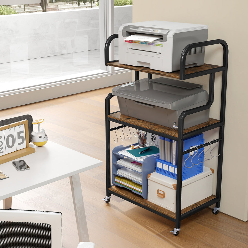 3-Tier Rolling Printer Stand Home Office Large Printer Cart with Storage Shelves
