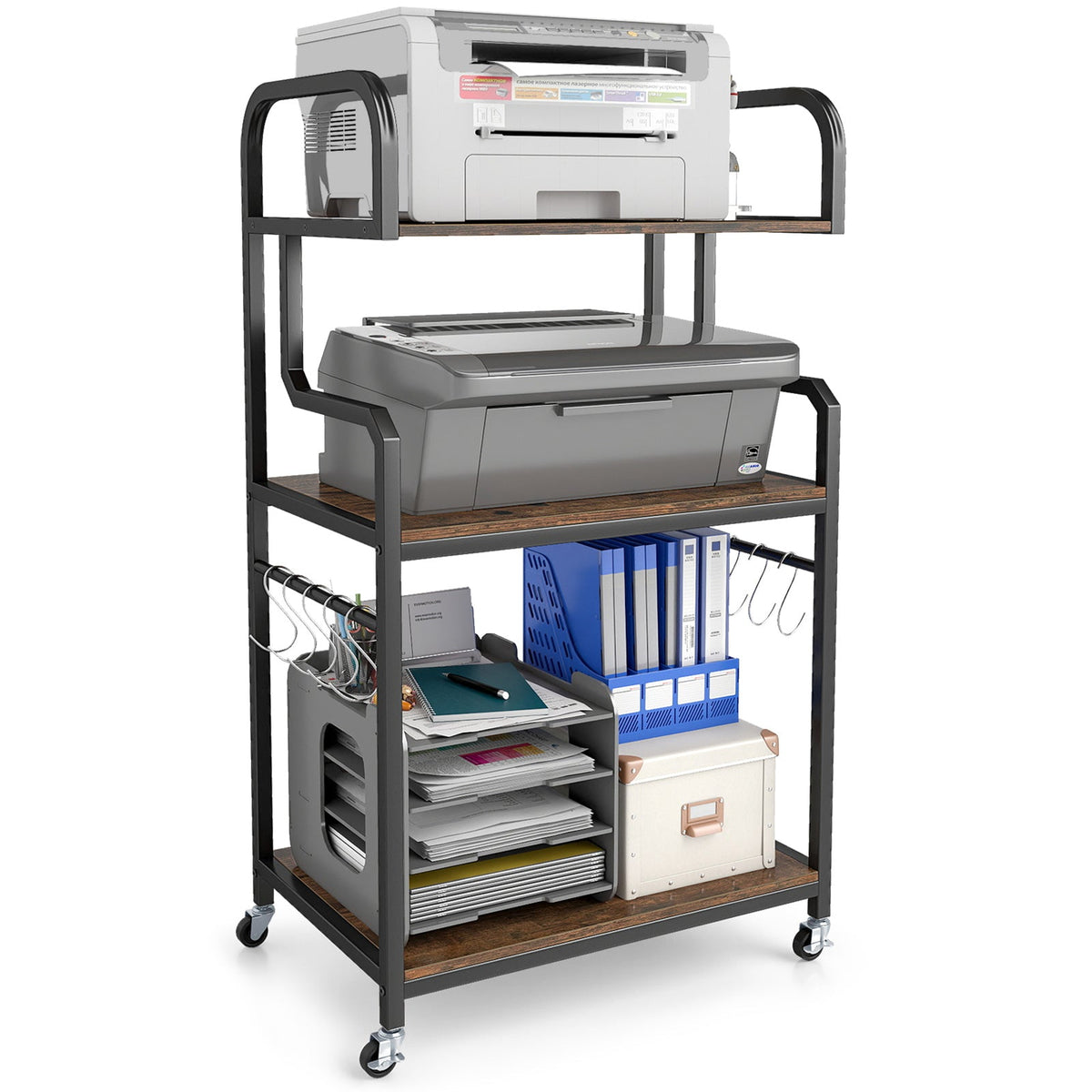 3-Tier Rolling Printer Stand Home Office Large Printer Cart with Storage Shelves