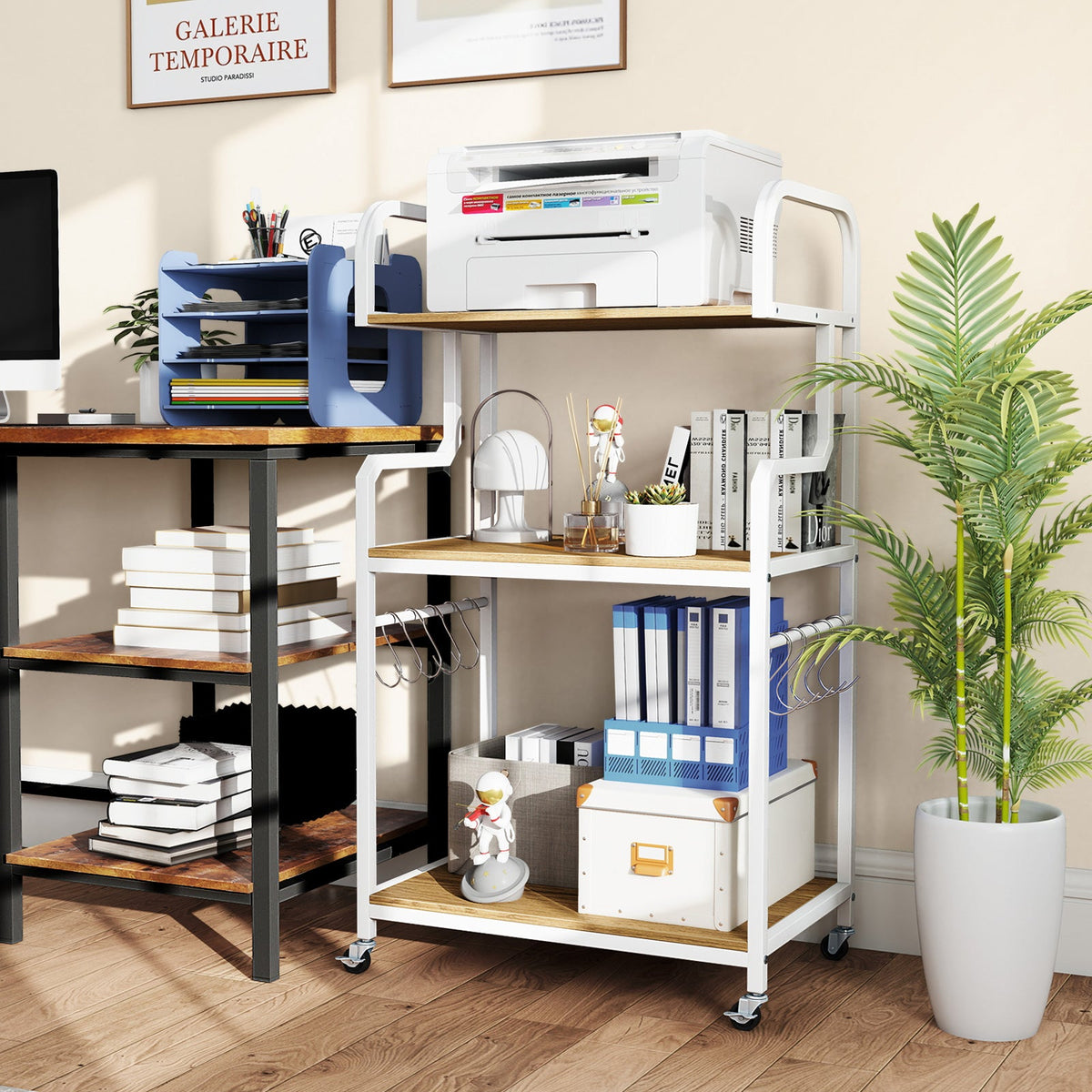 3-Tier Rolling Printer Stand Home Office Large Printer Cart with Storage Shelves
