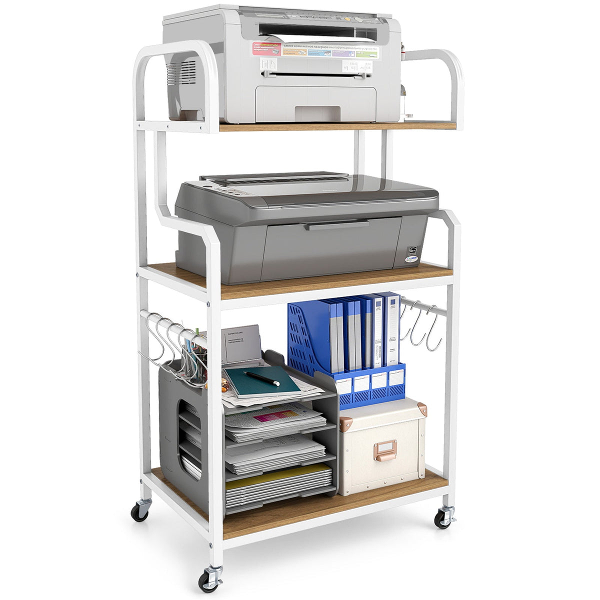 3-Tier Rolling Printer Stand Home Office Large Printer Cart with Storage Shelves
