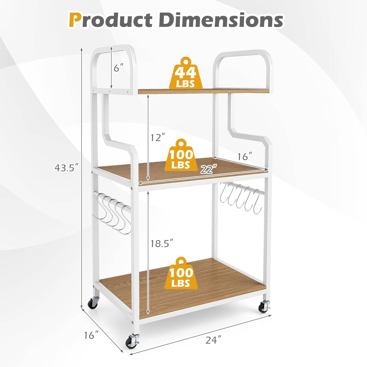 3-Tier Rolling Printer Stand Home Office Large Printer Cart with Storage Shelves