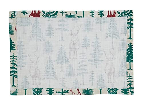 Fennco Styles Deer & Holiday Tree Christmas Cotton Table Runner 14"W x 72"L – Multicolor Woven Festive Table Cover for Winter Festivals, Holidays Décor, Banquets, Family Gatherings and Special Events