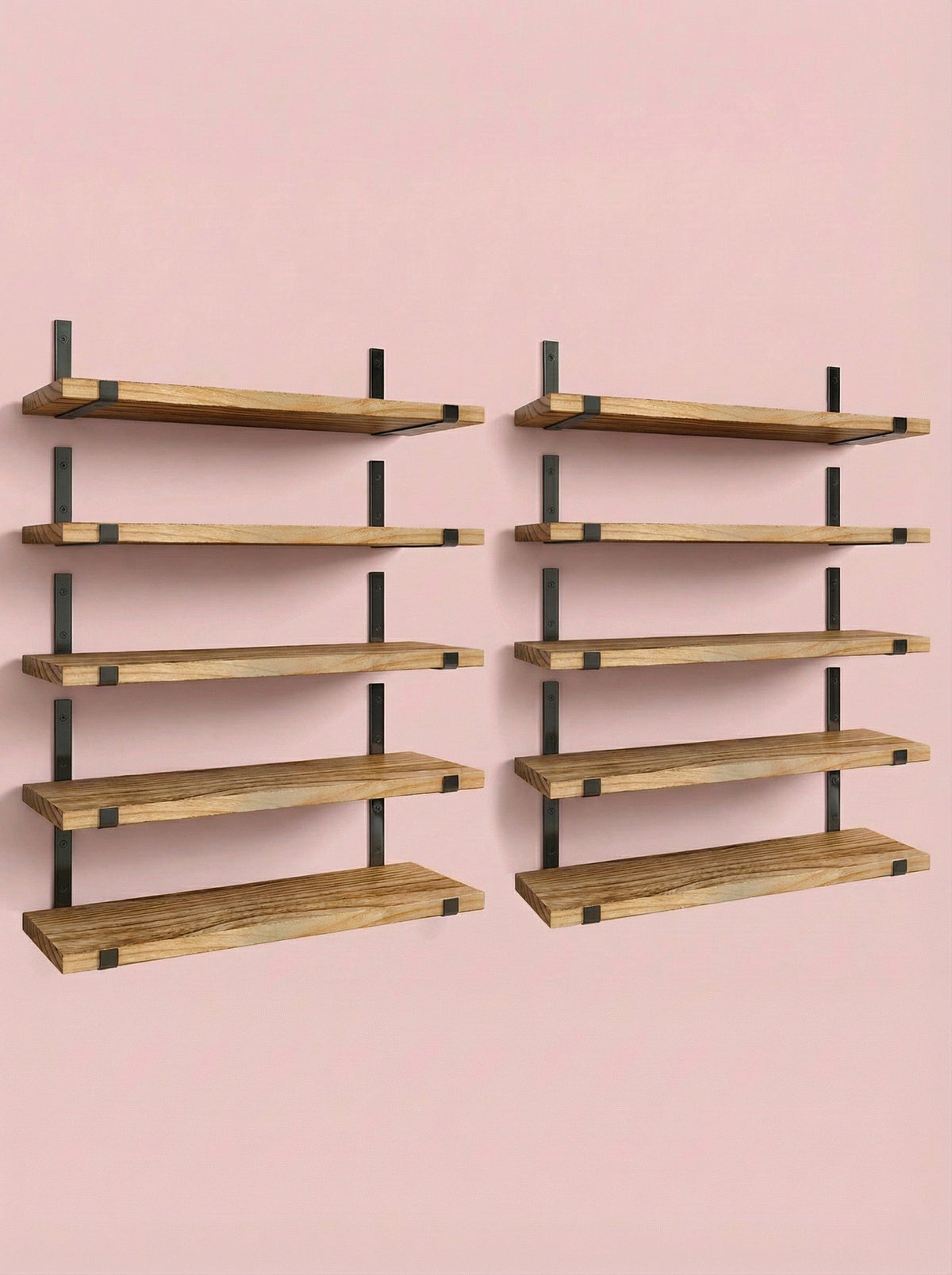 Wood Wall Shelves 15.8” with Metal Brackets – Rustic Floating Shelves | 5/8 Pack