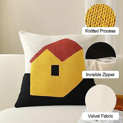 Fennco Styles Novelty House Knitted Decorative Throw Pillow Cover 18" W x 18" L – Multicolor Textured Cushion Case for Home, Couch, Sofa, Bedroom, Kids Room, Playroom and Office Décor