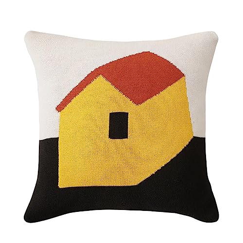 Fennco Styles Novelty House Knitted Decorative Throw Pillow Cover 18" W x 18" L – Multicolor Textured Cushion Case for Home, Couch, Sofa, Bedroom, Kids Room, Playroom and Office Décor