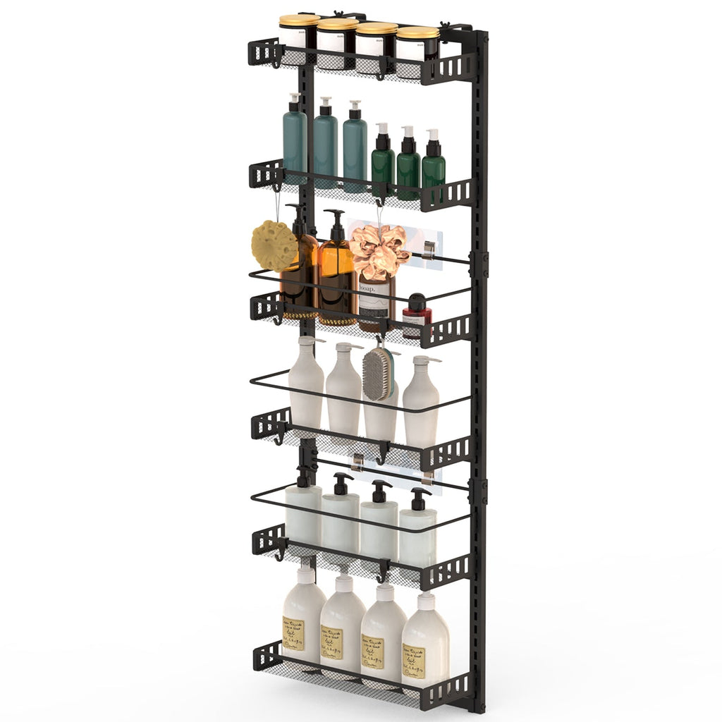 Over The Door Pantry Organizer 6-Tier Pantry Door Organizer Carbon Steel 110LBS Loading Easy Install Behind Door Storage For Closet Kitchen Bathroom 5