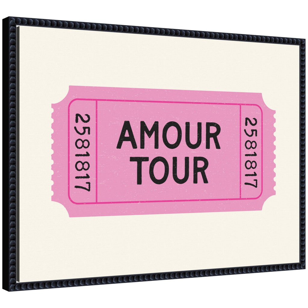 Pink Poster Retro Ticket Print, Amour Tour Dopamine Decor, Girly Wall Art, Trendy French Poster by Lucky Guava Framed Canvas Wall Art Print