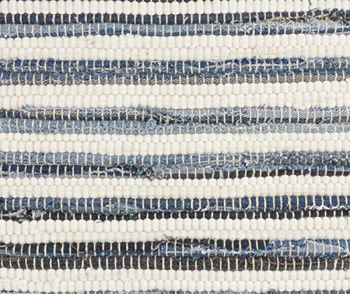 Fennco Styles Gênes Collection Bohemian Tasseled Chindi 100% Pure Cotton 18 x 18 Inch Throw Pillow with Case & Insert – Denim Accent Pillow for Couch, Bedroom and Living Room Décor