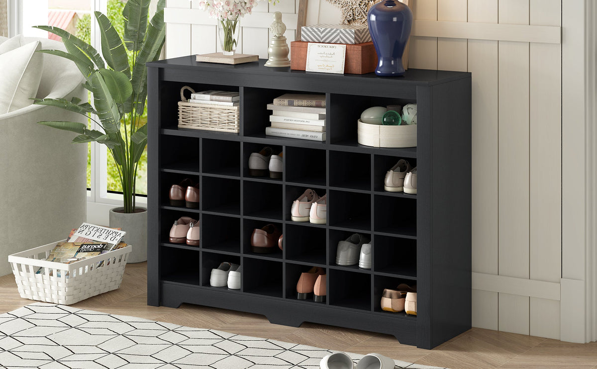 ONTREND Sleek Design 24 shoe cabinet, modern shoe cabinet with curved base, high-quality multifunctional side panel, black