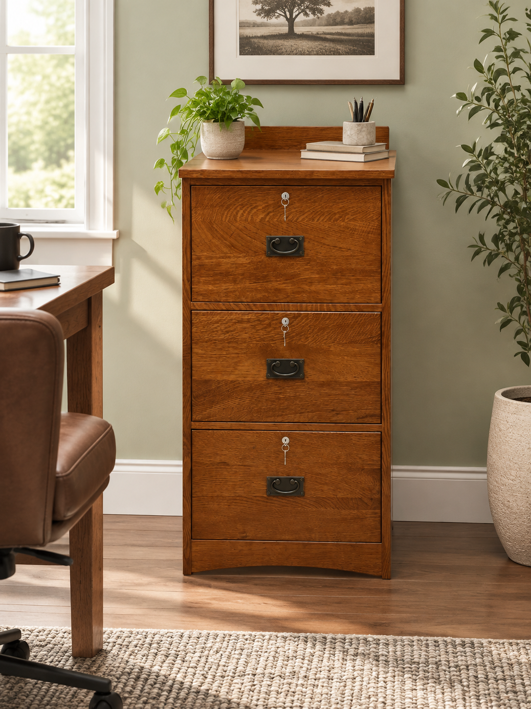 Mission Solid Oak 3 Drawer File Cabinet