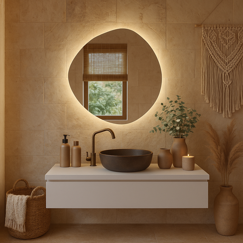 LED Bathroom Mirror – Round Backlit Wall Mirror with Touch Control, Modern Lighted Vanity Mirror Warm & Cool LED
