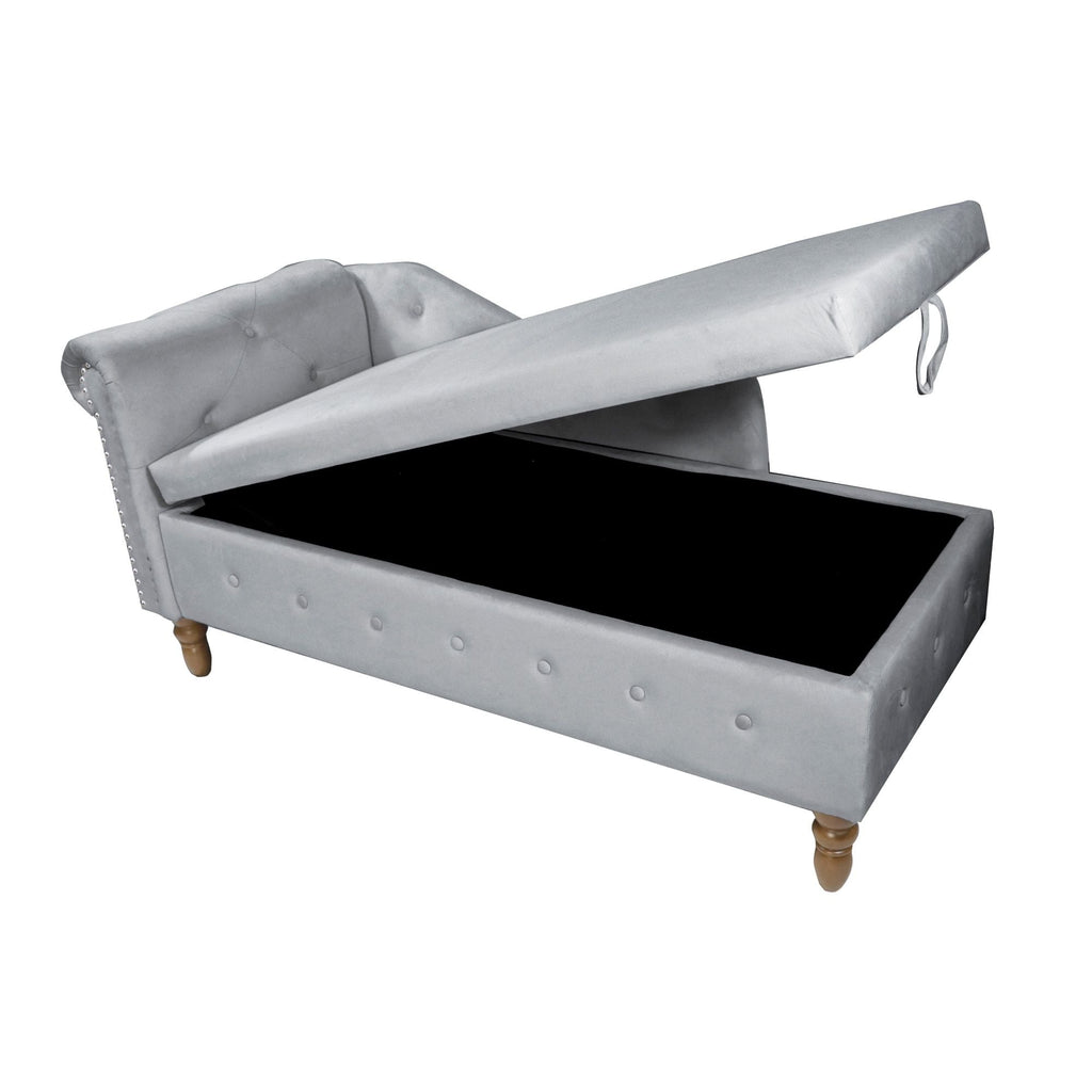 Chaise Lounge Indoor, Lounge Chair For Bedroom With Storage & Pillow, Modern Upholstered Rolled Arm Chase Lounge For Sleeping With Nailhead Trim For Living Room Bedroom Office