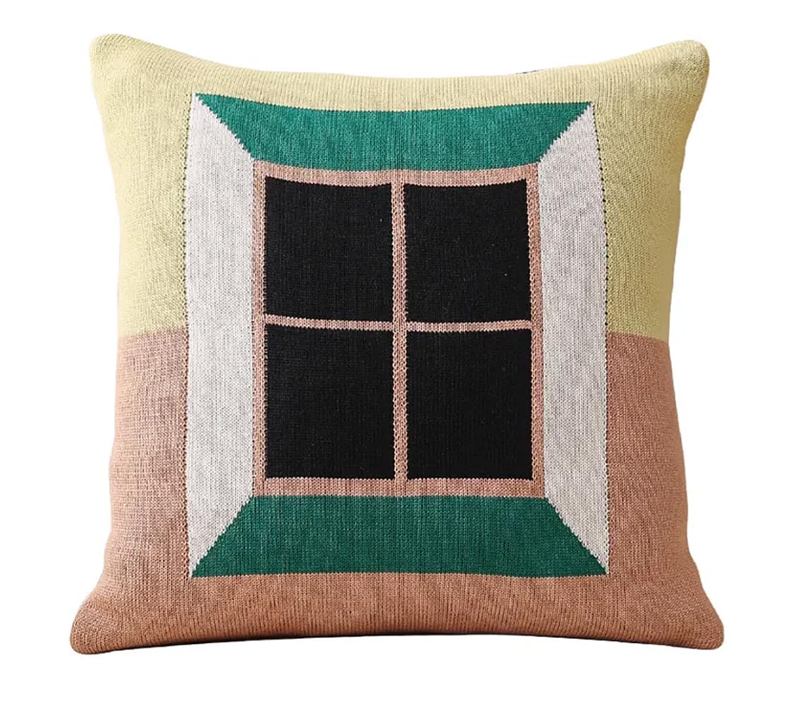 Fennco Styles Novelty House Knitted Decorative Throw Pillow Cover 18" W x 18" L – Multicolor Textured Cushion Case for Home, Couch, Sofa, Bedroom, Kids Room, Playroom and Office Décor