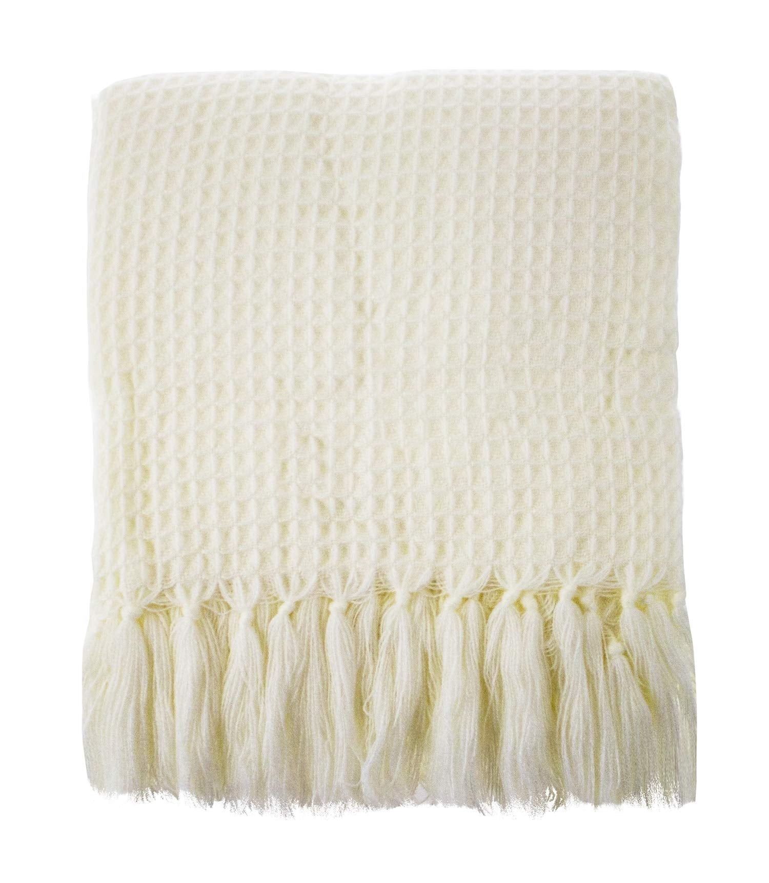Fennco Styles Classic Waffle Weave Tassel Trim 50 x 60 Inch Throw - Grey Throw Blanket for Couch, Bedroom and Living Room Décor