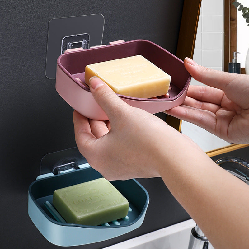 Contrast Color Drain Soap Box Double-Layer Storage Soap Box Bathroom Rack Strong Non-Marking Paste Soap Box