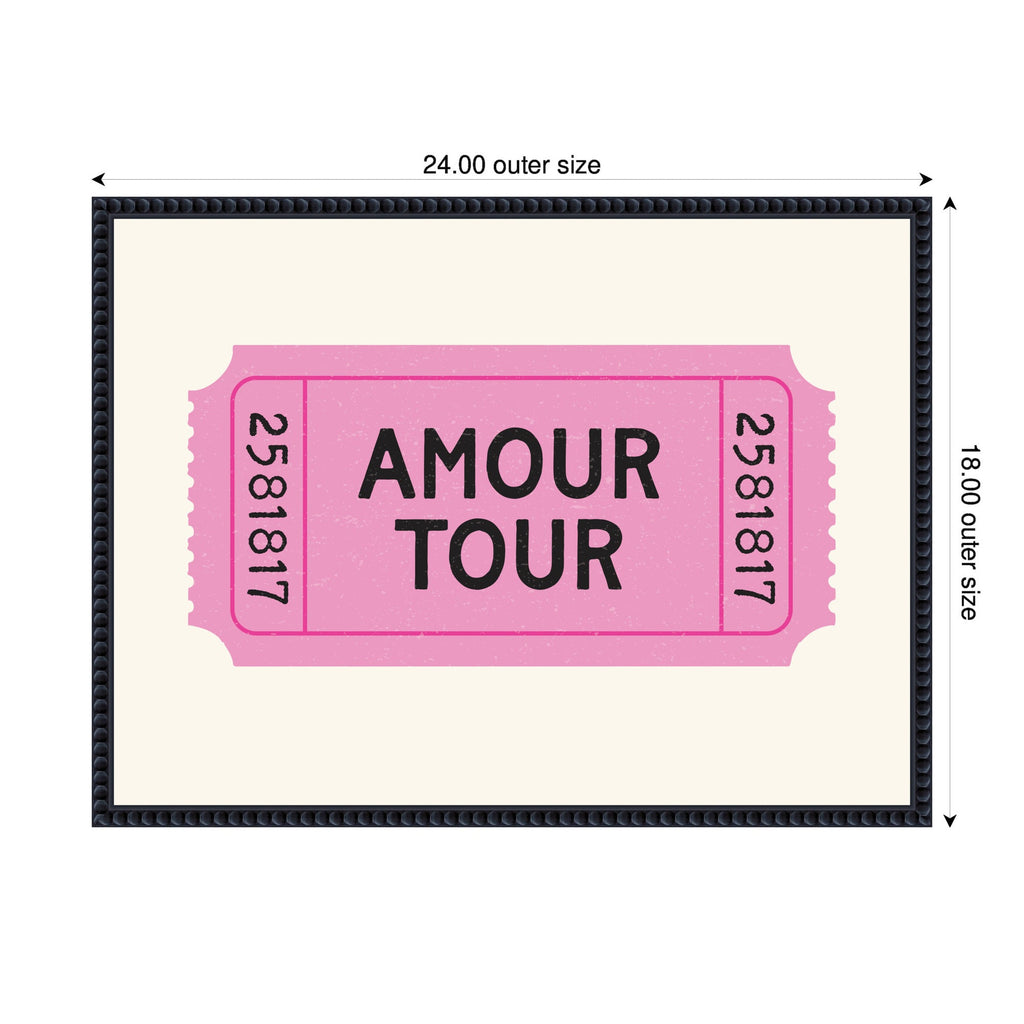 Pink Poster Retro Ticket Print, Amour Tour Dopamine Decor, Girly Wall Art, Trendy French Poster by Lucky Guava Framed Canvas Wall Art Print