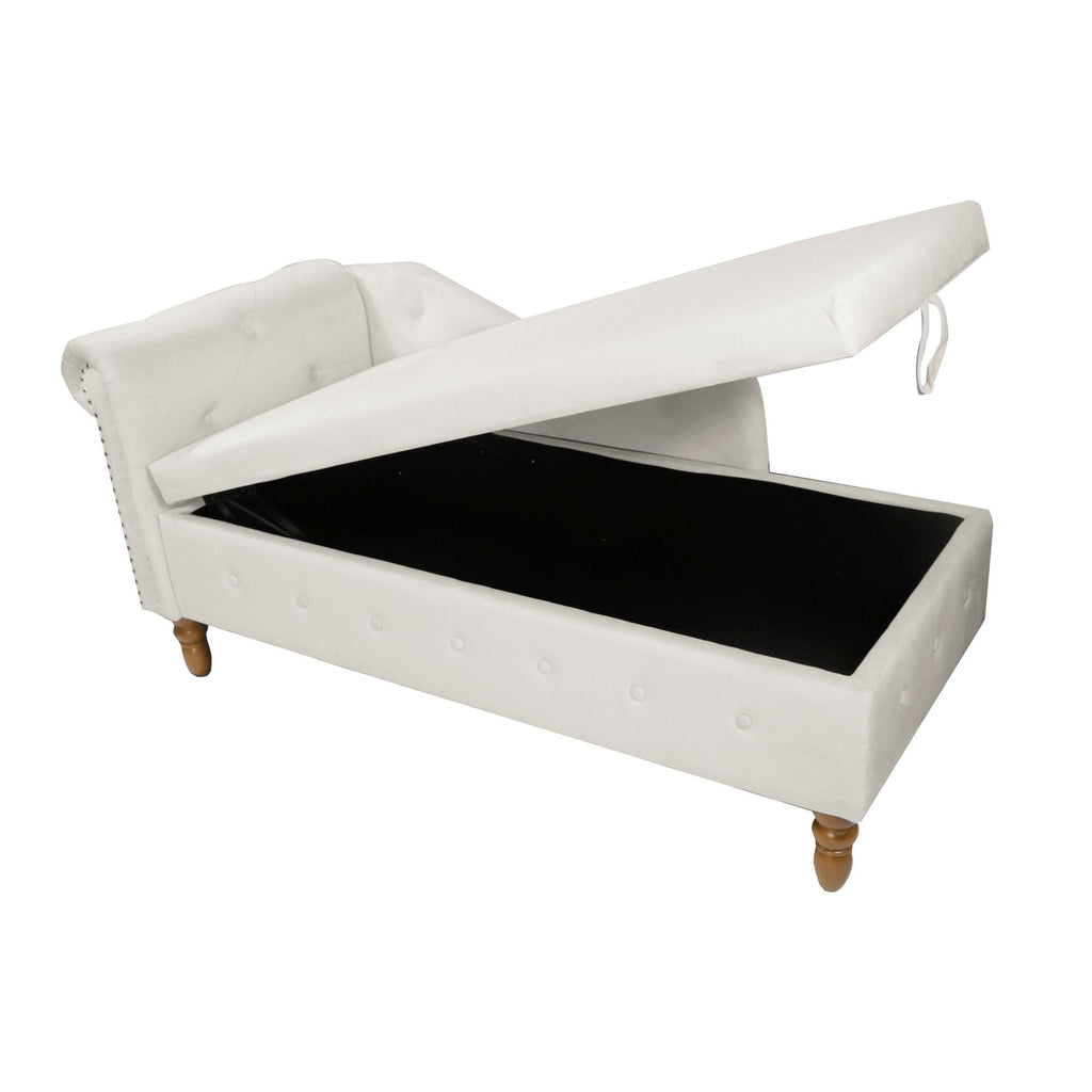 Chaise Lounge Indoor, Lounge Chair For Bedroom With Storage & Pillow, Modern Upholstered Rolled Arm Chase Lounge For Sleeping With Nailhead Trim For Living Room Bedroom Office