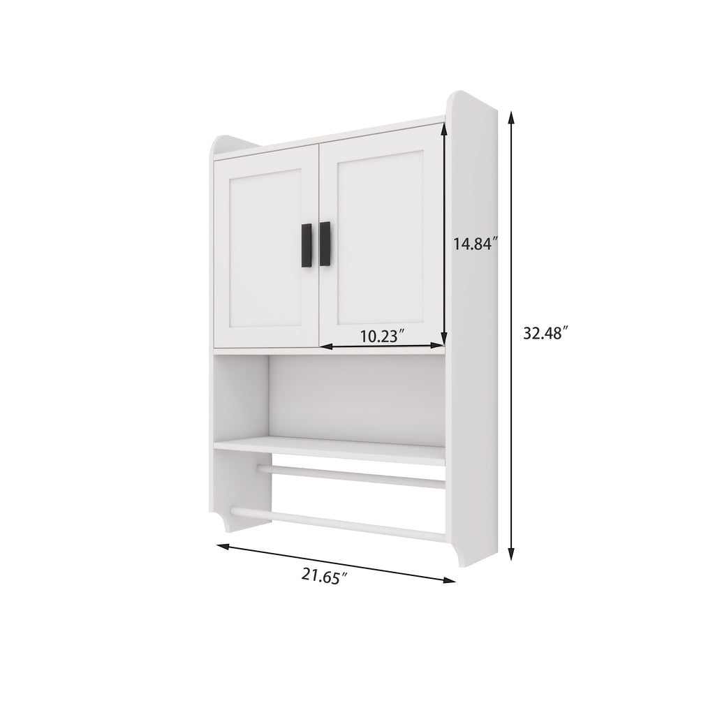 Bathroom Wall Cabinet with Doors, Adjustable Shelf, Towel Bar, and Paper Holder