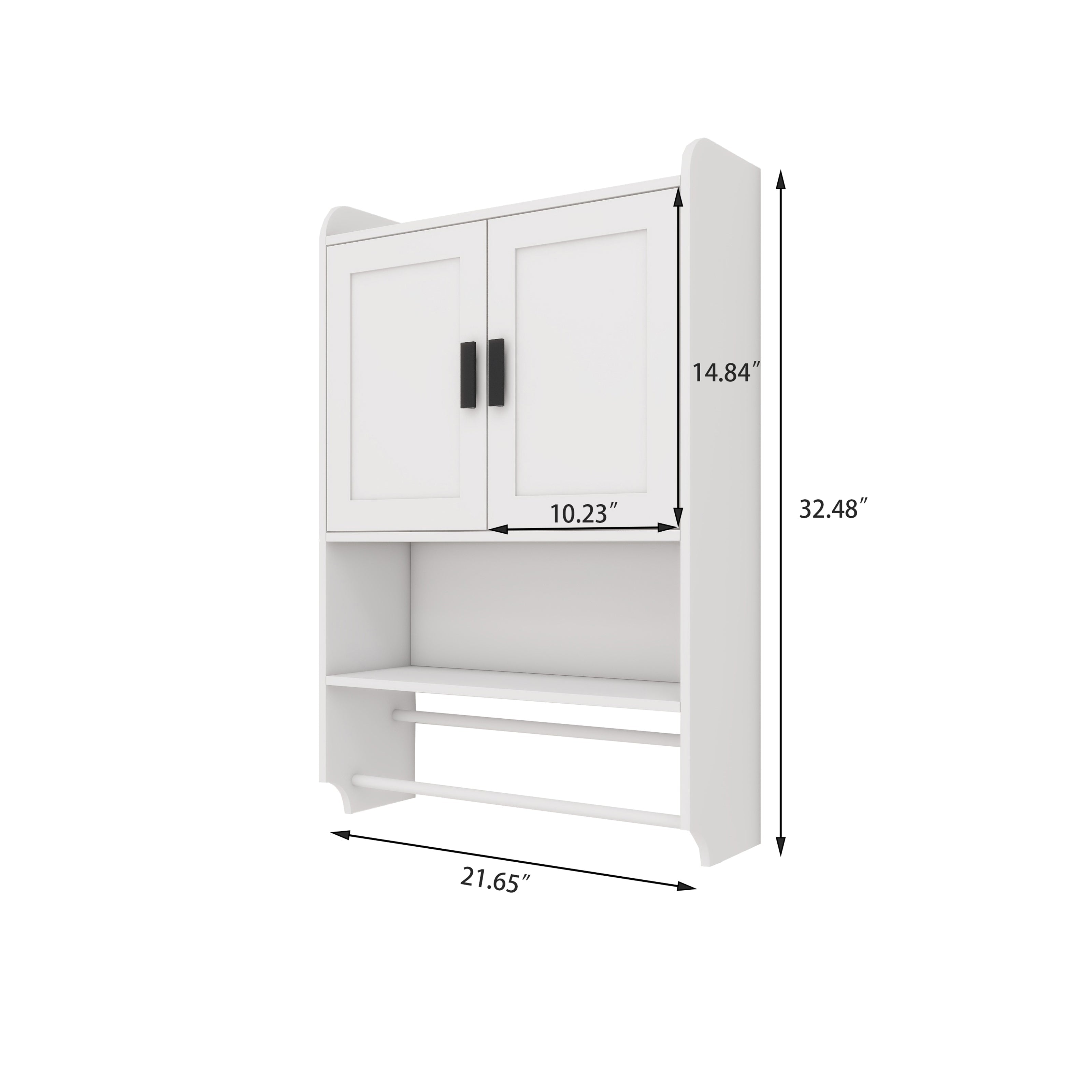 Bathroom Wall Cabinet with Doors, Adjustable Shelf, Towel Bar, and Paper Holder