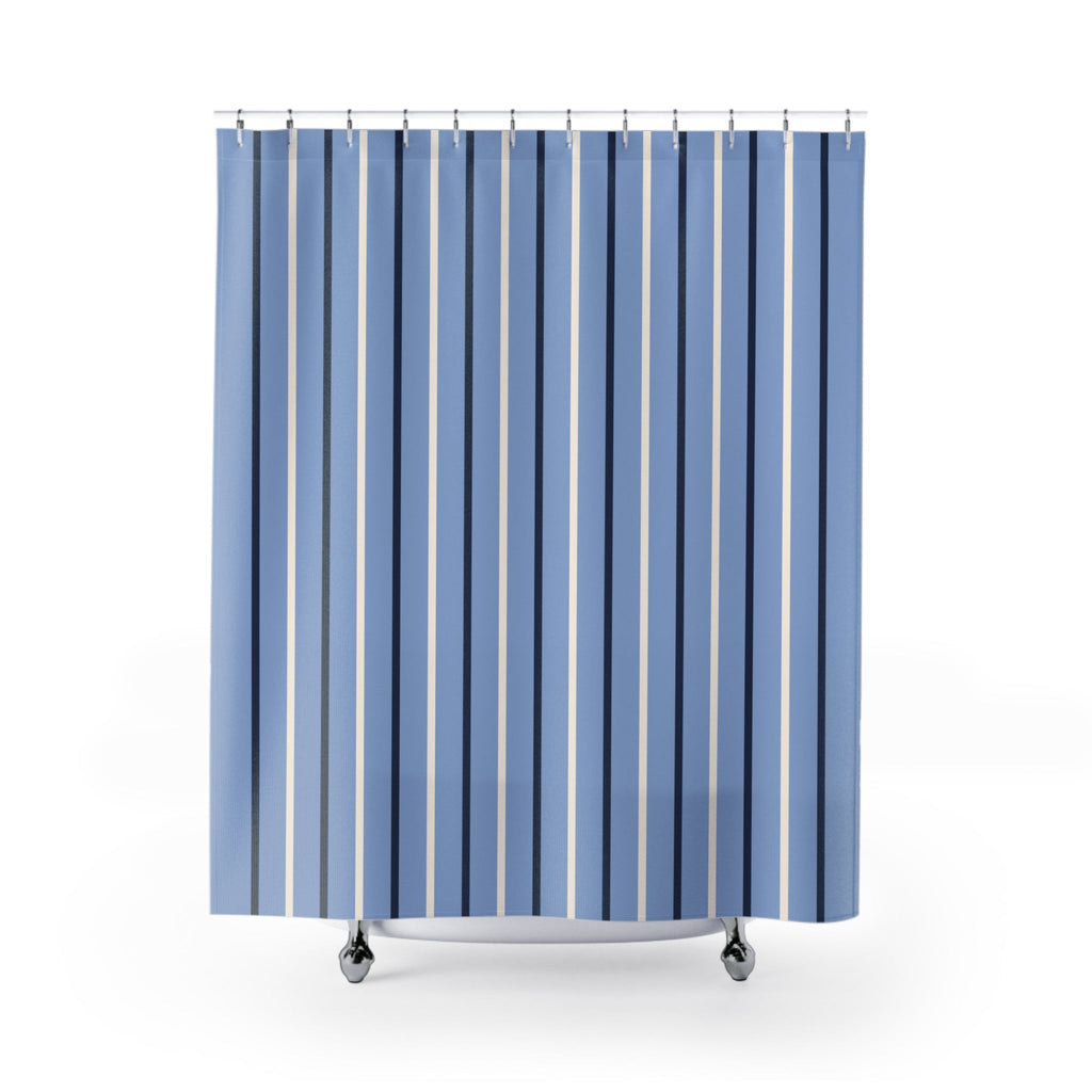 Elegant Slate Blue Stripe Shower Curtain – Coastal Modern Bathroom Decor
