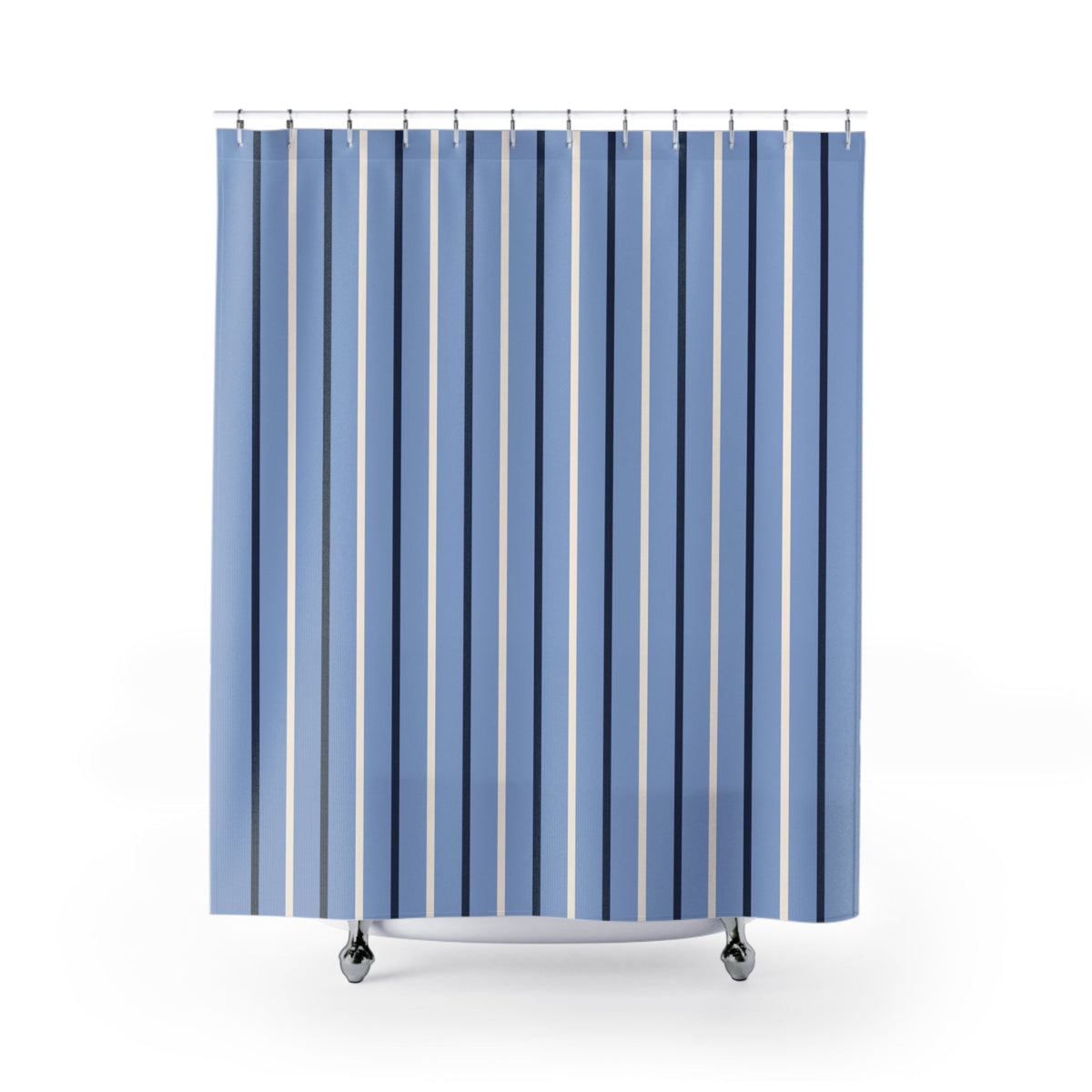Elegant Slate Blue Stripe Shower Curtain – Coastal Modern Bathroom Decor