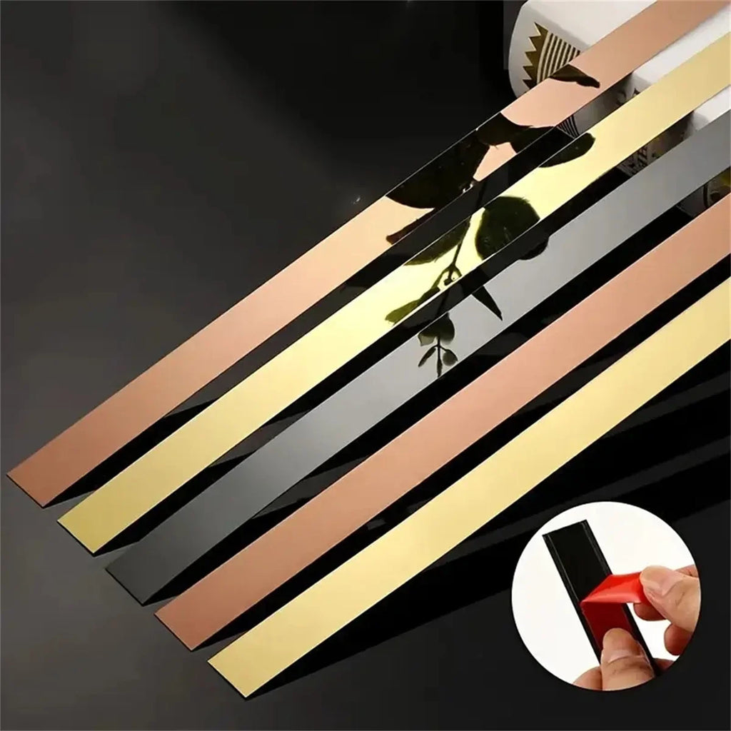 5M Stainless Steel Flat Decorative Line Self-adhesive Furniture Wall Sticker for Wall Ceiling Edge Strip Living Room Decoration