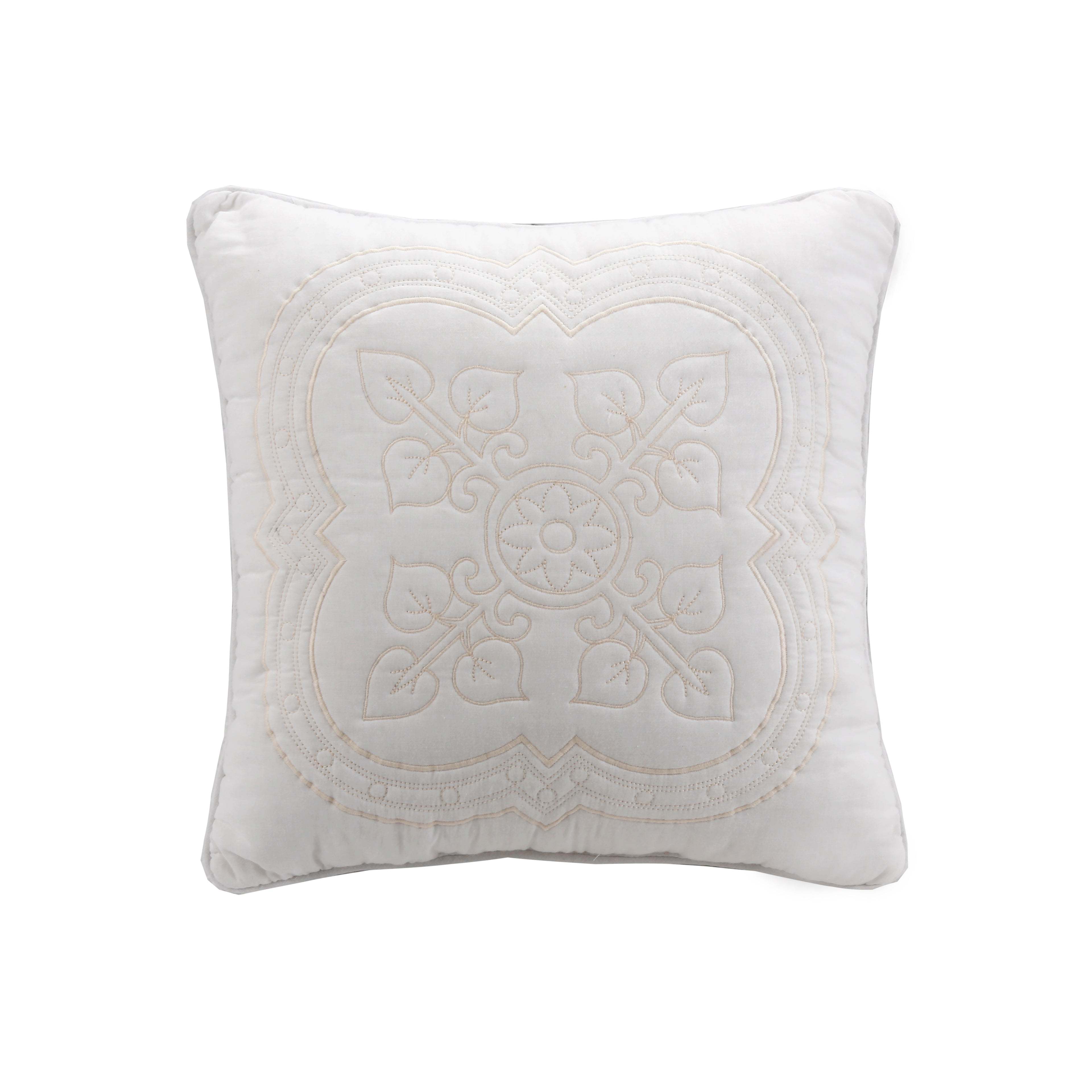 Serenity White Victorian Scalloped Medallion Floral Pure Solid Cotton Reversible Quilt Bedding Set