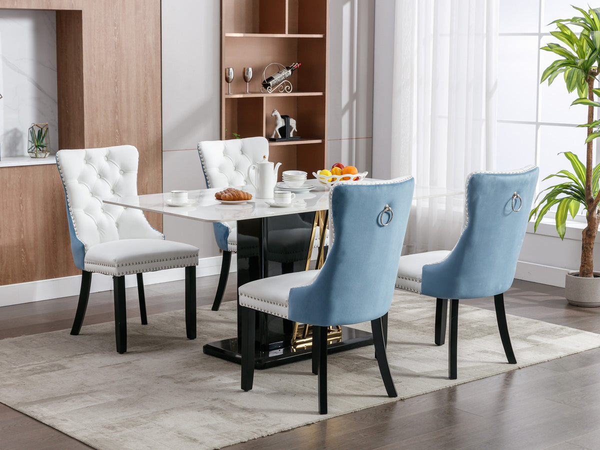 A&A Furniture Nikki Collection Modern High-end Tufted Solid Wood Contemporary PU 2-Pcs Set White+Light Blue