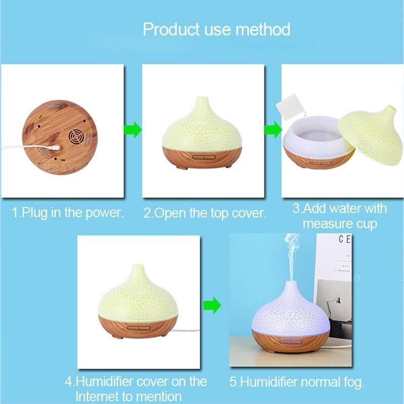 Modern Cracked Modern Design 400ml Air humidifier Aromatherapy Ultrasonic wood Aroma Essential Oil Diffuser 7 Changeable LED Colors For Home Office Living room Bedroom Decor Lamp