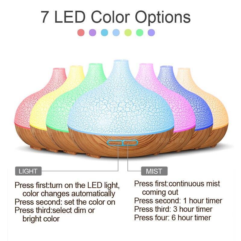 Modern Cracked Modern Design 400ml Air humidifier Aromatherapy Ultrasonic wood Aroma Essential Oil Diffuser 7 Changeable LED Colors For Home Office Living room Bedroom Decor Lamp