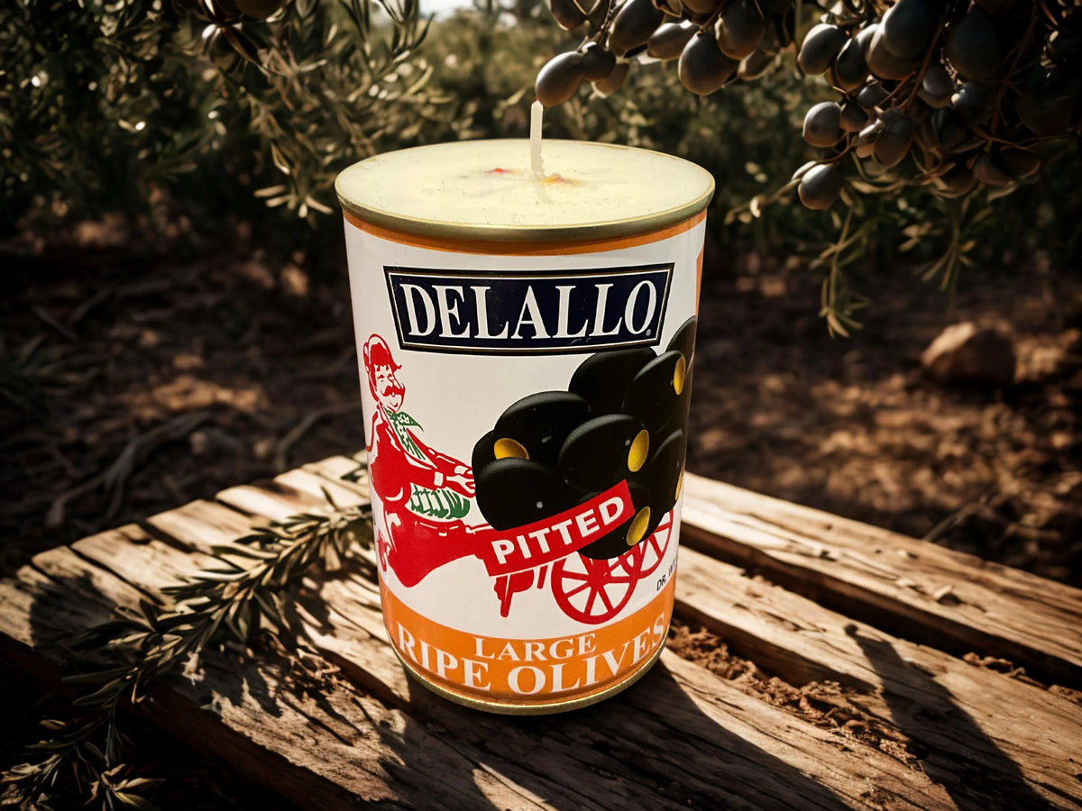 Bring a touch of Italian charm to your home with unique, hand-poured soy candles with light citrus scent crafted in repurposed Italian cans