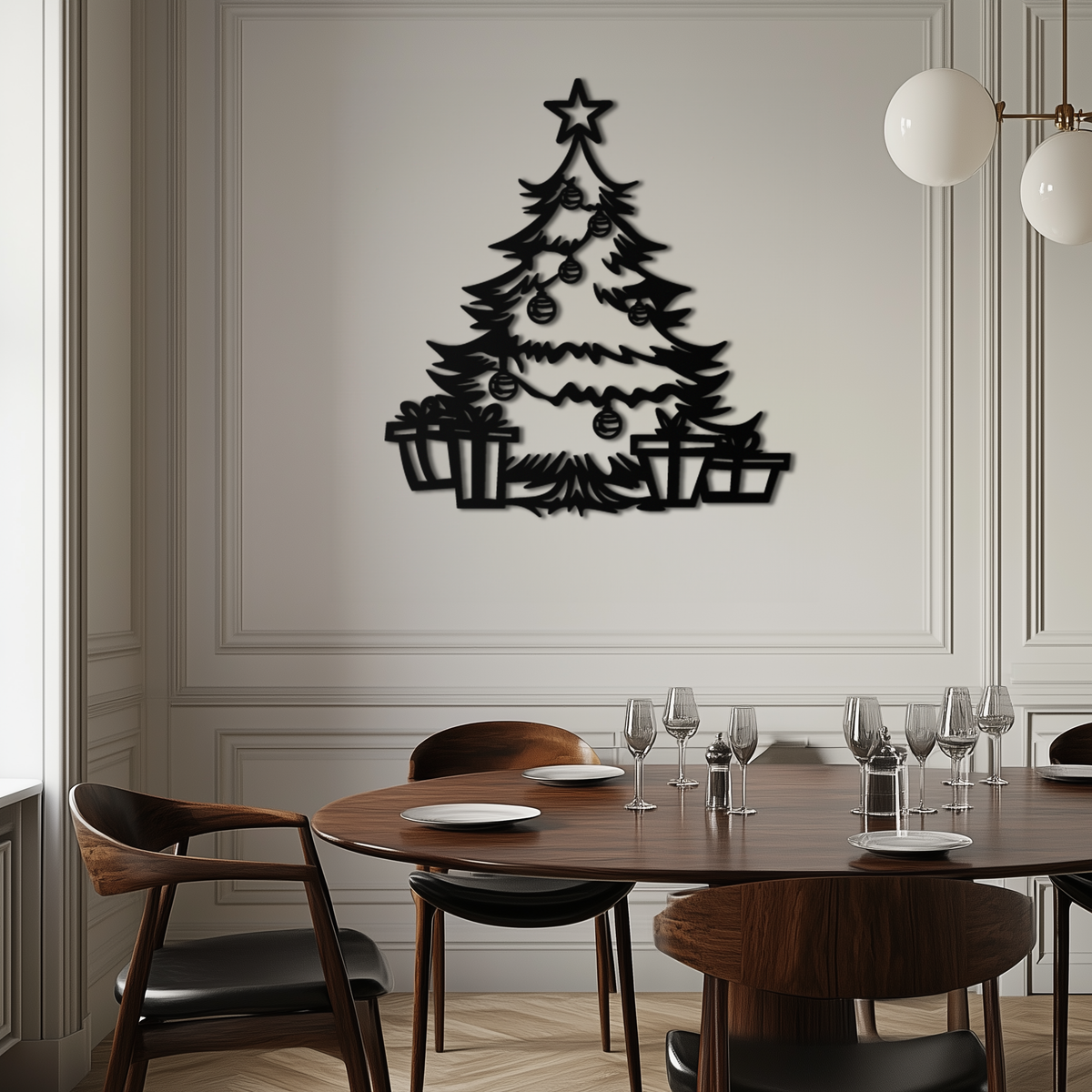 Christmas Tree Metal Wall Art - Festive Holiday Decor with Gifts- KAF298