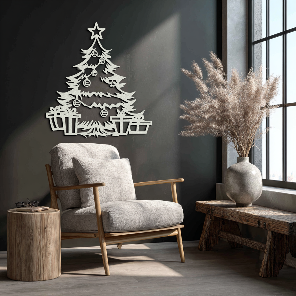 Christmas Tree Metal Wall Art - Festive Holiday Decor with Gifts- KAF298