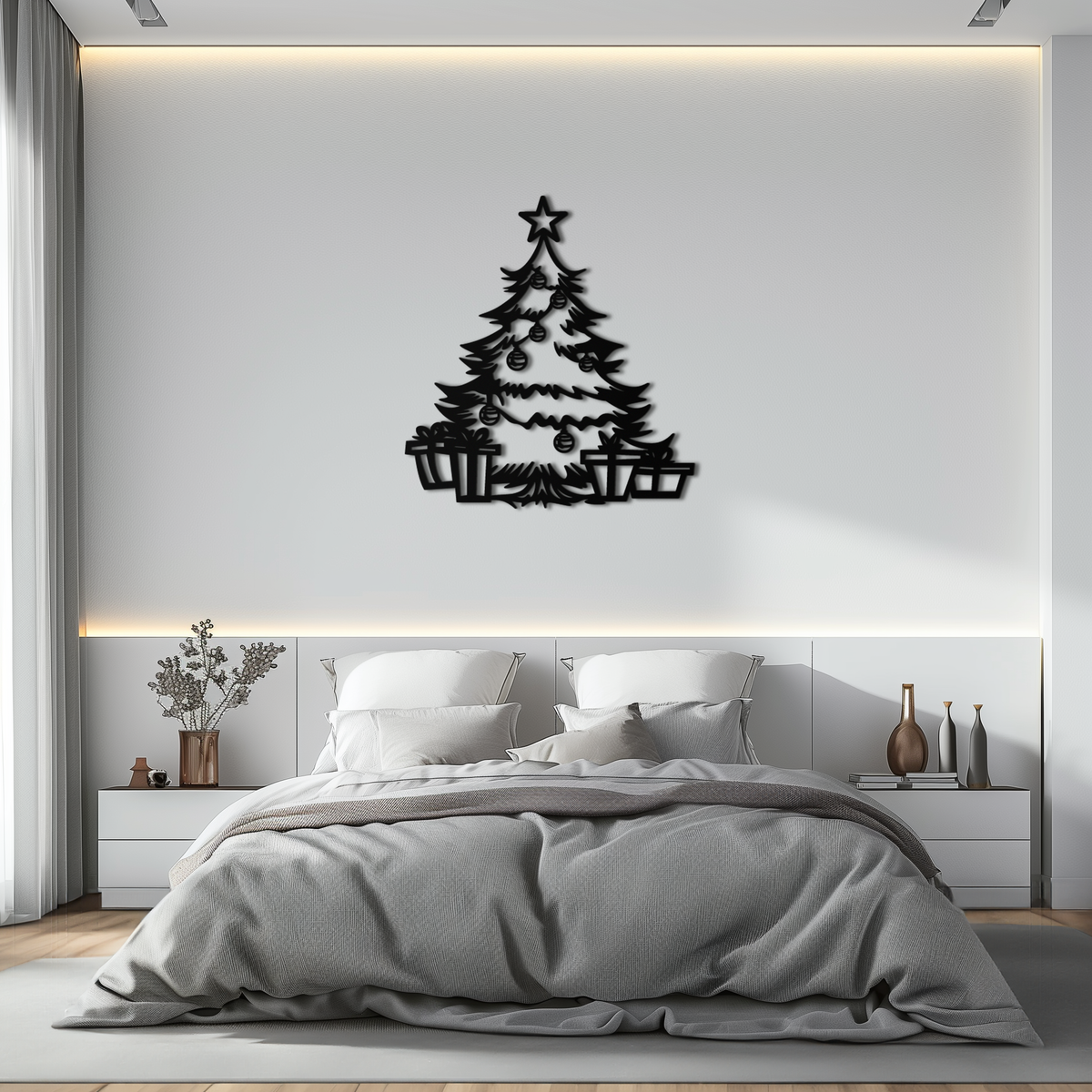 Christmas Tree Metal Wall Art - Festive Holiday Decor with Gifts- KAF298