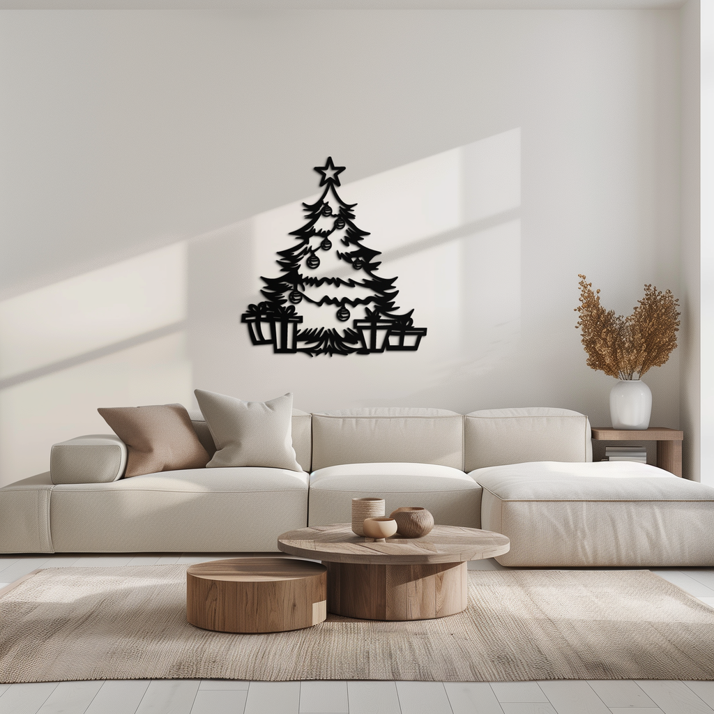 Christmas Tree Metal Wall Art - Festive Holiday Decor with Gifts- KAF298