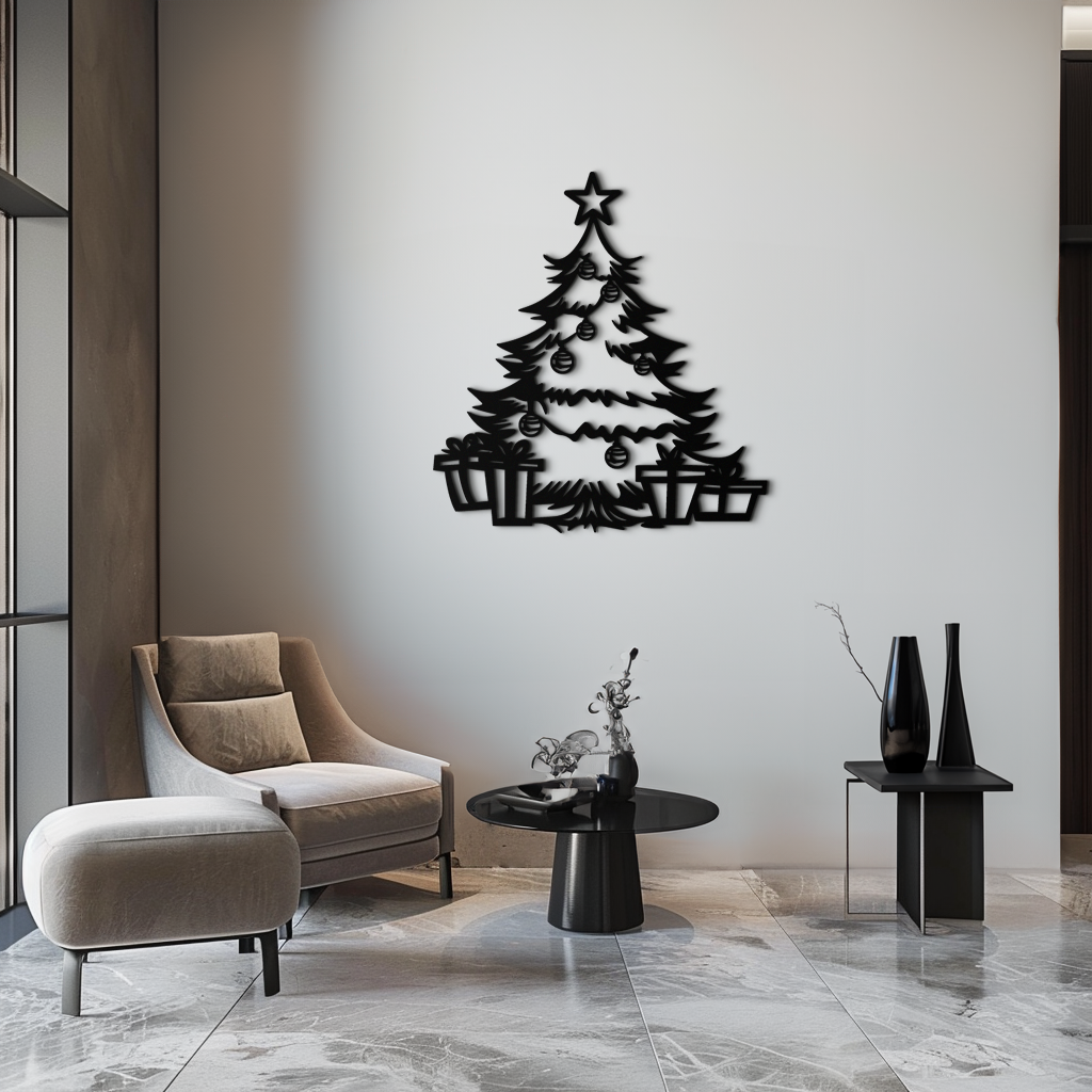 Christmas Tree Metal Wall Art - Festive Holiday Decor with Gifts- KAF298