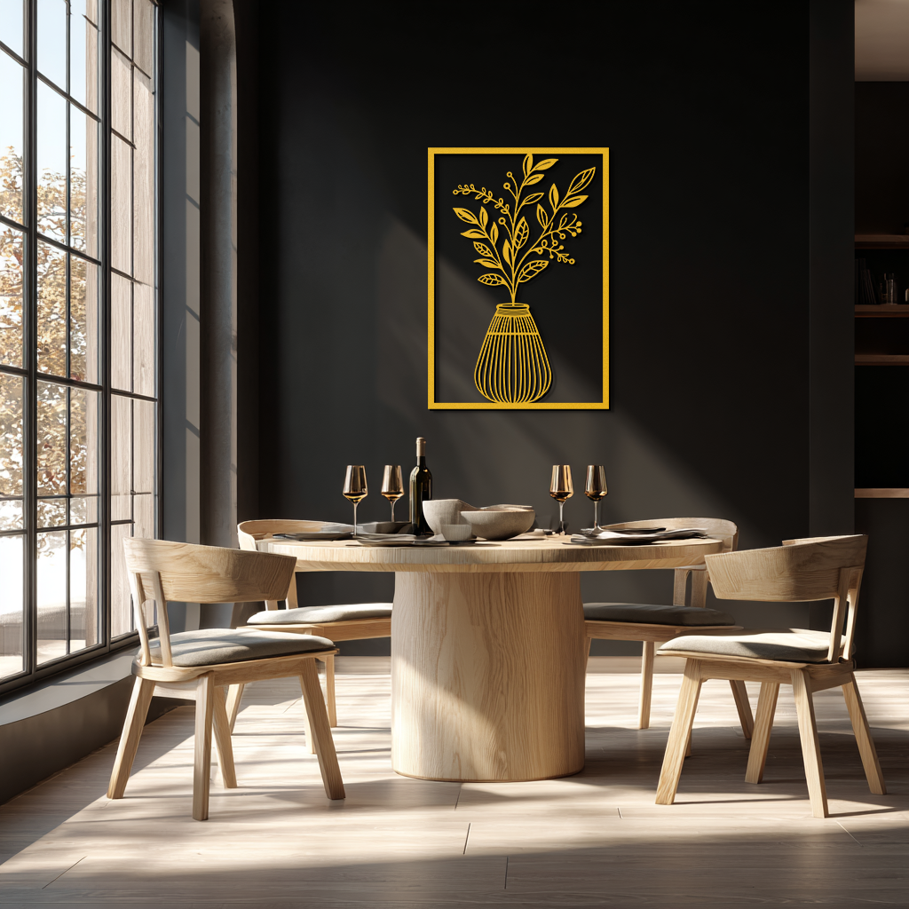 Botanical Vase Metal Wall Art – Elegant Plant Silhouette for Modern Nature-Inspired Decor- KAF357