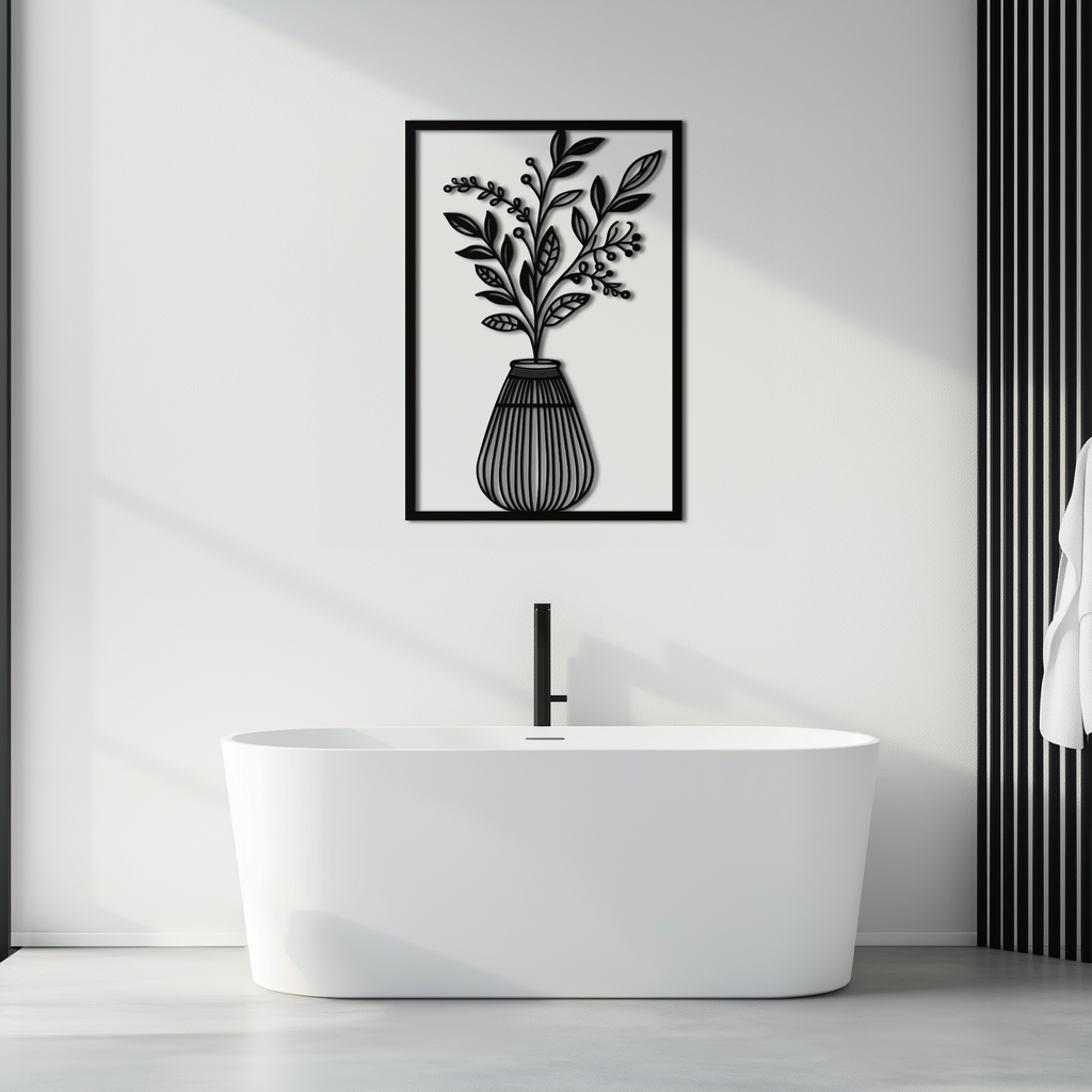 Botanical Vase Metal Wall Art – Elegant Plant Silhouette for Modern Nature-Inspired Decor- KAF357