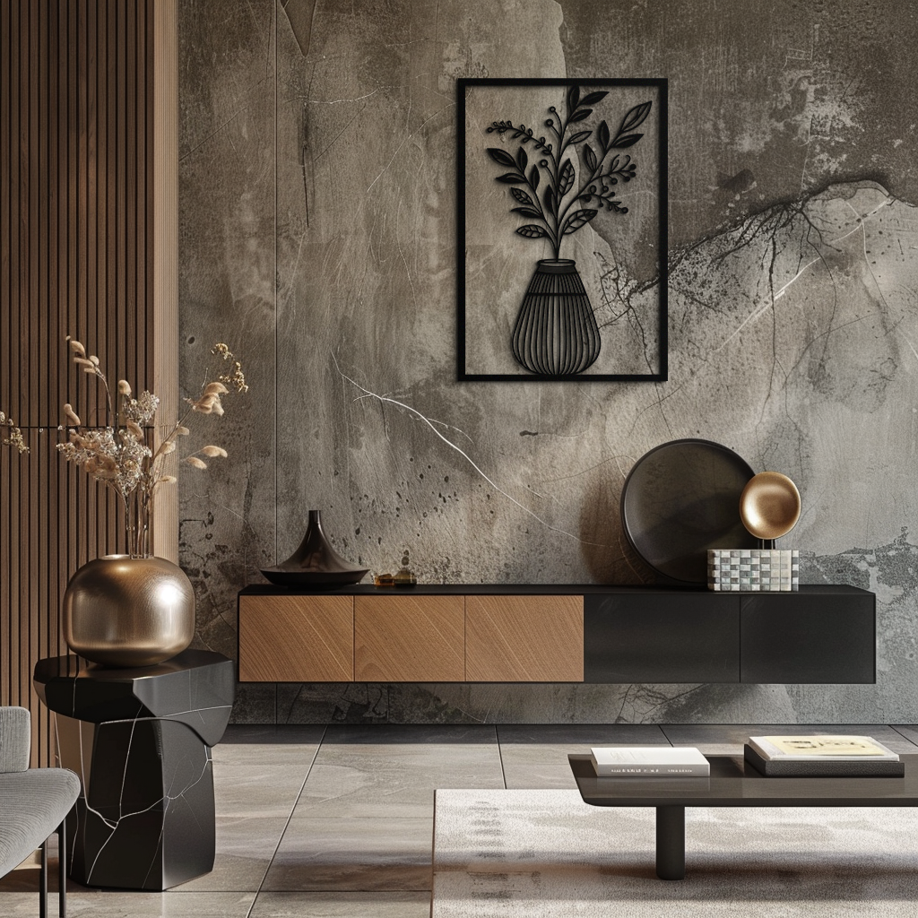 Botanical Vase Metal Wall Art – Elegant Plant Silhouette for Modern Nature-Inspired Decor- KAF357