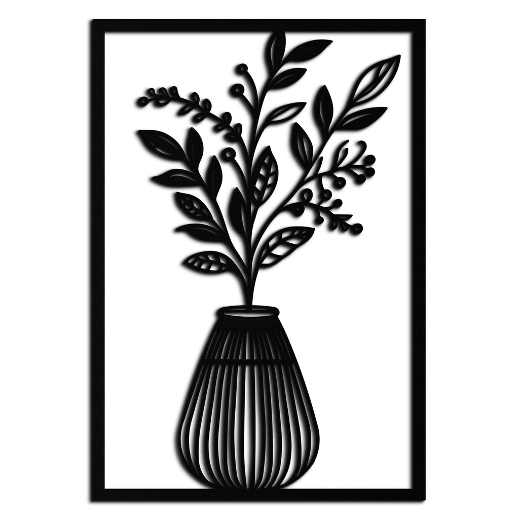 Botanical Vase Metal Wall Art – Elegant Plant Silhouette for Modern Nature-Inspired Decor- KAF357
