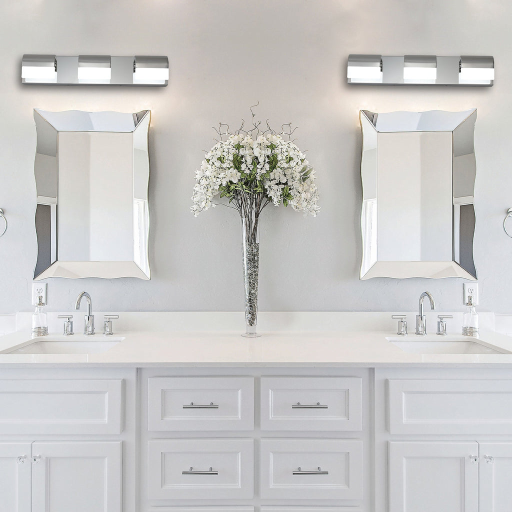 LED Bathroom Vanity Light | 3/4/5/6-Light Chrome Stainless Steel Wall Sconce with Acrylic Shade — Over Mirror, Moisture-Proof