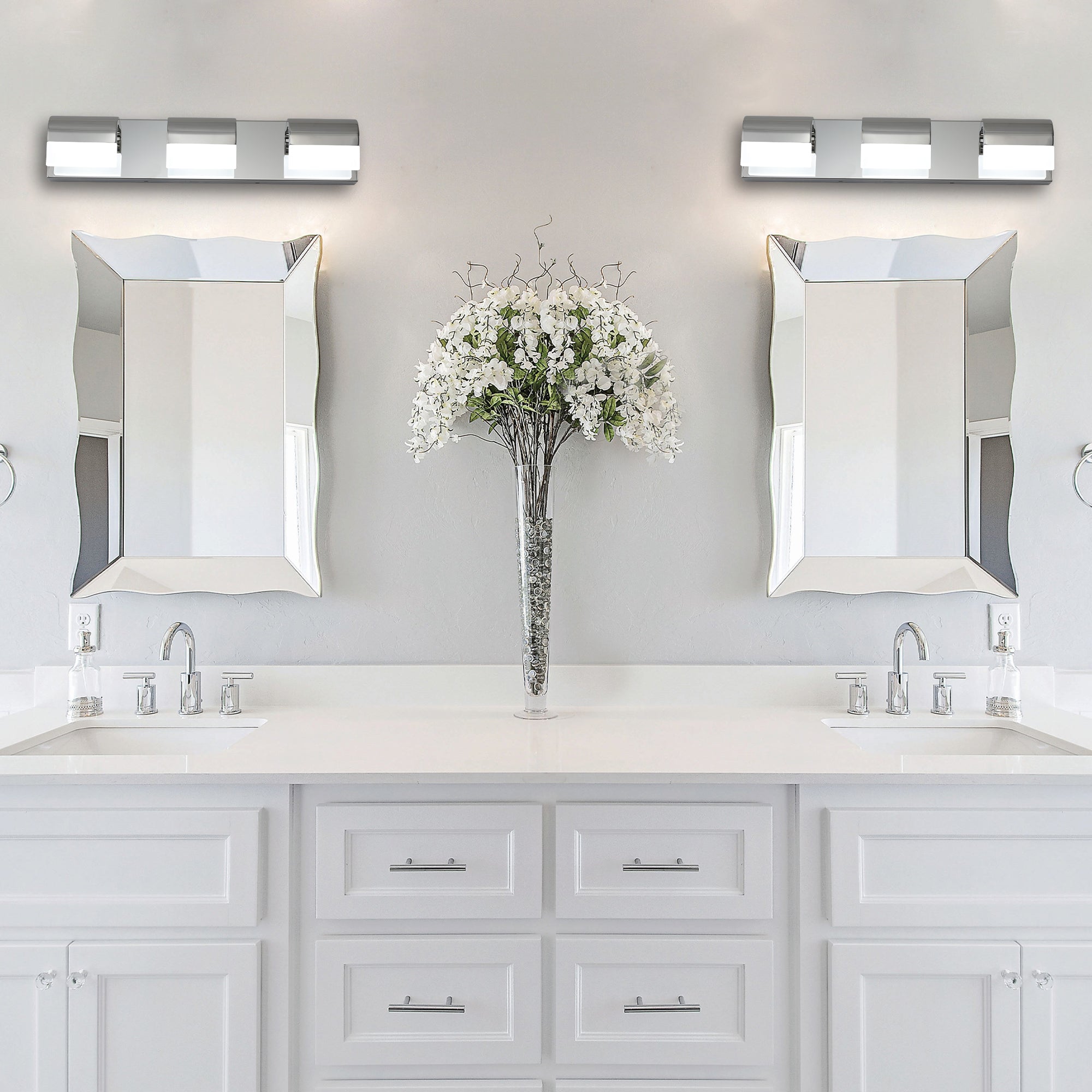 LED Bathroom Vanity Light | 3/4/5/6-Light Chrome Stainless Steel Wall Sconce with Acrylic Shade — Over Mirror, Moisture-Proof