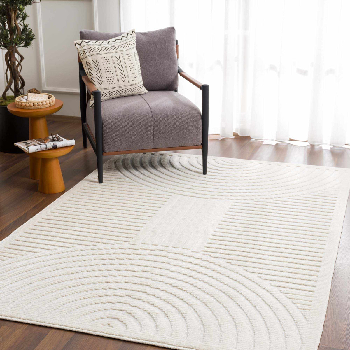 Deron White Washable 3D Rug